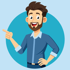 Happy man pointing into a blank copy space spot with two hands