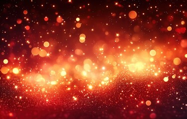 Obraz premium festive red background with glowing golden bokeh lights and stars warm holiday celebration