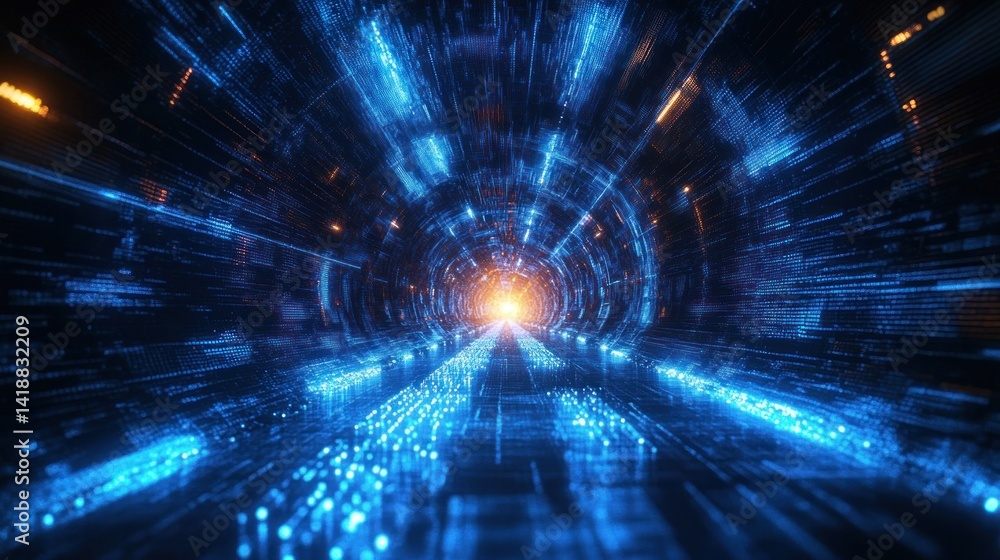 Poster blue digital tunnel with glowing lights symbolizing fast data transmission connectivity innovation a