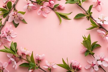 Obraz premium Spring's pink floral aesthetic: an aerial view of blossoms framed elegantly in pink.