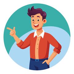 Happy man pointing into a blank copy space spot with two hands
