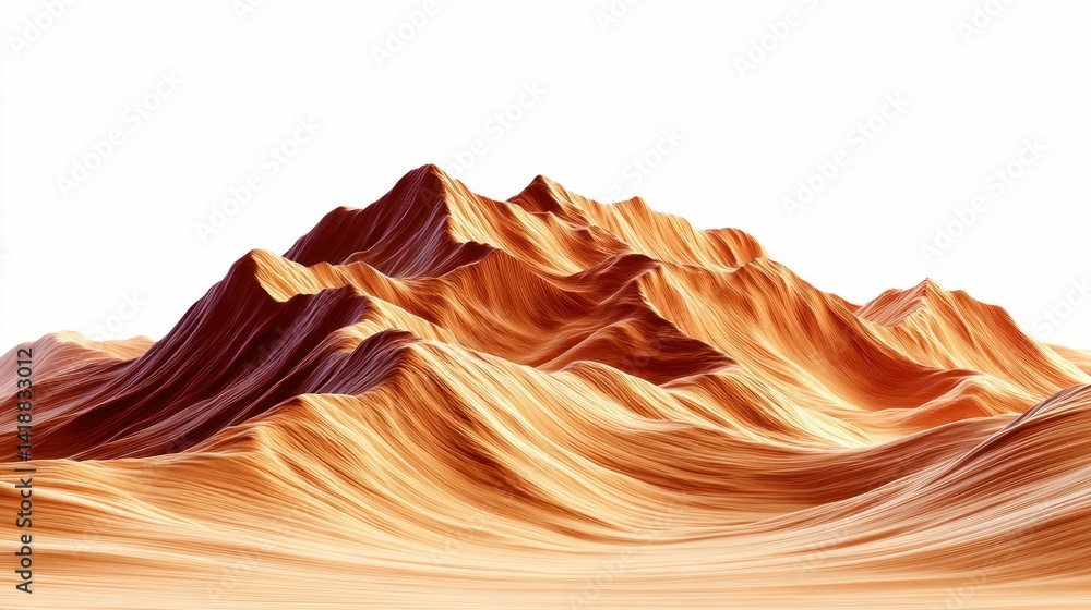 Aufkleber a stylized 3d render showcases a layered mountain range with warm, inviting color and texture.