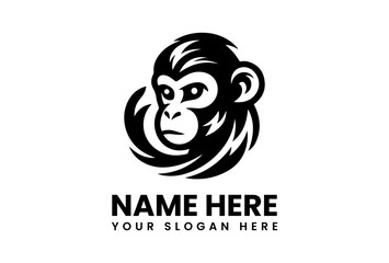 Minimalist monkey face logo icon designed with premium clean lines. Animal vector concept