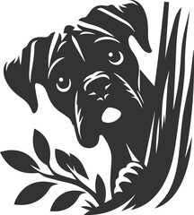 Boxer dog peeking silhouette vector