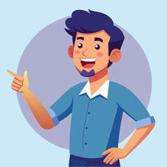 Happy man pointing into a blank copy space spot with two hands