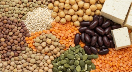 Naklejka premium Assortment of Legumes, Pulses, and Tofu
