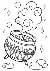 Ornate Cauldron with Magical Steam Coloring Page