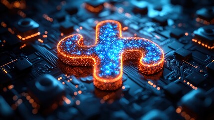 Fototapeta premium Glowing Symbol on Circuit Board: Digital Innovation Abstract