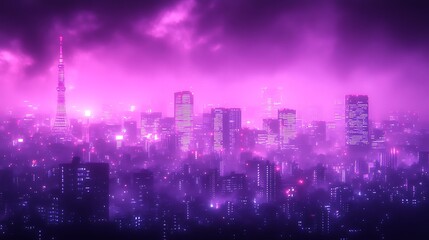 Fototapeta premium Pink neon city skyline at night