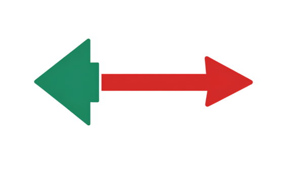 Red arrow pointing to the right and green arrow pointing left, transparent background