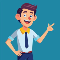 Happy man pointing into a blank copy space spot with two hands