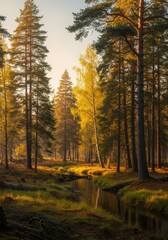 Autumn Sunlight in a Golden Forest