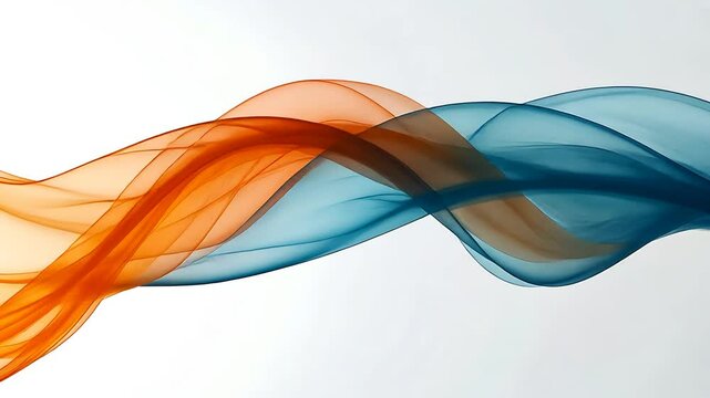 Fluid, flowing abstract design with orange and teal colors.  Soft, ethereal waves of fabric or smoke blend seamlessly.  A dynamic visual with a smooth, elegant form