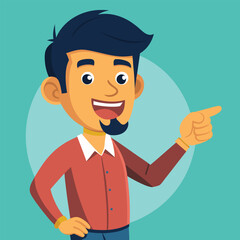 Happy man pointing into a blank copy space spot with two hands