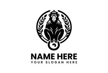 Premium minimalist monkey vector logo, elegant animal icon illustration design on isolated background
