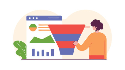 person building a marketing funnel on white background