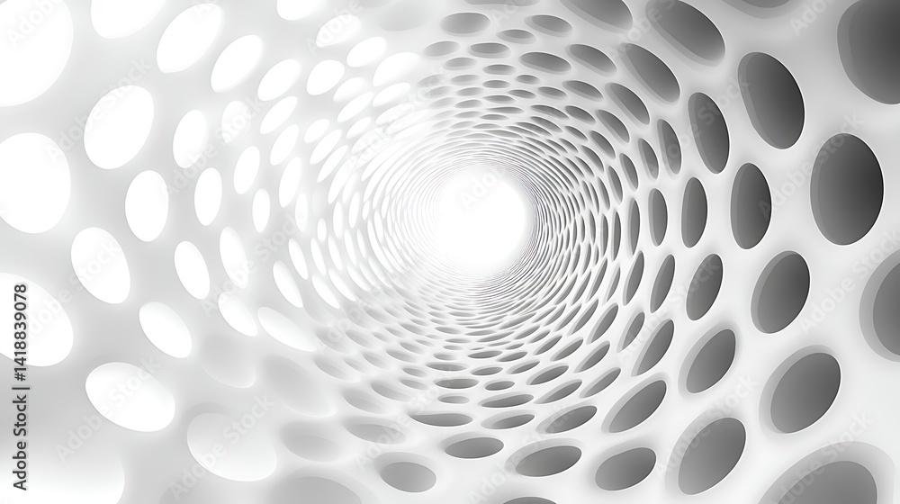 Poster abstract tunnel with circular perforations, abstract tunnel with circular perforations and a bright 