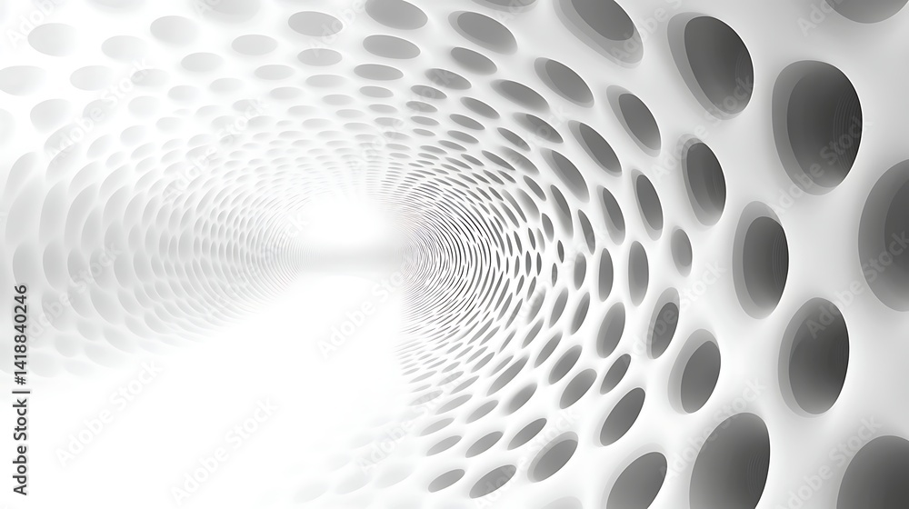 Poster abstract tunnel with circular perforations, abstract tunnel with circular perforations and a bright 
