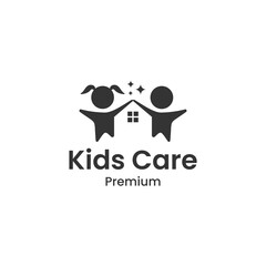 house with boy and girl child silhouette. Health center, home care, kindergarten or preschool design concept