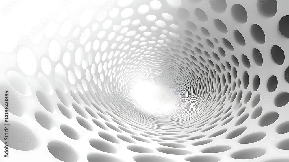 Poster abstract tunnel with circular perforations, abstract tunnel with circular perforations and a bright 