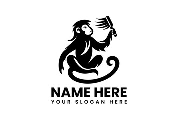 Bold minimalist monkey vector logo, premium isolated icon design with modern animal illustration