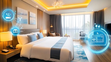 Modern hotel room with smart technology