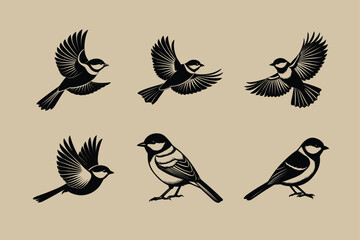Great Tit bird, silhouette vector illustration
