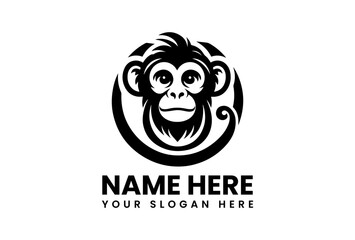 Bold minimalist monkey vector logo, premium isolated icon design with modern animal illustration