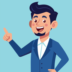 Happy man pointing into a blank copy space spot with two hands