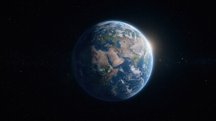 Earth from Space with Clear View of Continents, Oceans, and Cloud Patterns, Sunlight Illuminating the Planet, Ideal for Space Exploration Branding, Educational Content, and Scientific Visualization
