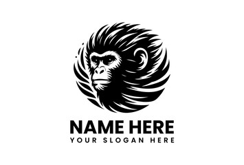 Bold minimalist monkey vector logo, premium isolated icon design with modern animal illustration