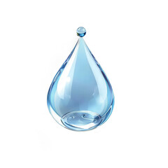A clear, glossy water droplet suspended in mid-air, reflecting light, with a smooth surface and a slight shadow beneath, symbolizing purity and freshness , isolated on white or transparent png