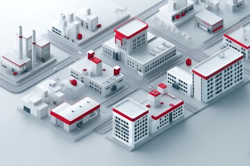 Obraz premium Modern industrial cityscape features sleek buildings and vibrant