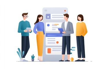 Modern digital communication illustrated with four diverse indiv