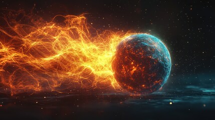 Obraz premium Fiery Planet Colliding in Space