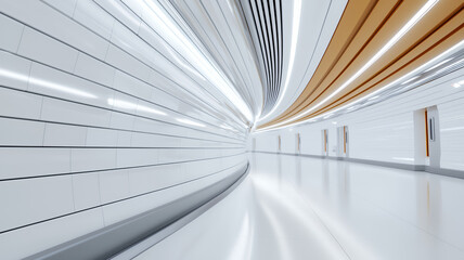 modern, futuristic corridor with smooth, curved walls and bright lighting creates dynamic atmosphere. sleek design features