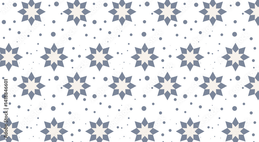 Poster geometric seamless pattern with eight pointed stars and dots creating a modern and stylish design