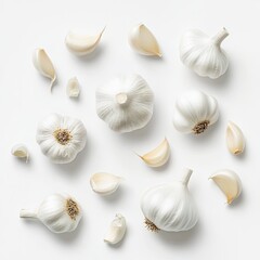 Fototapeta premium White garlic heads and cloves