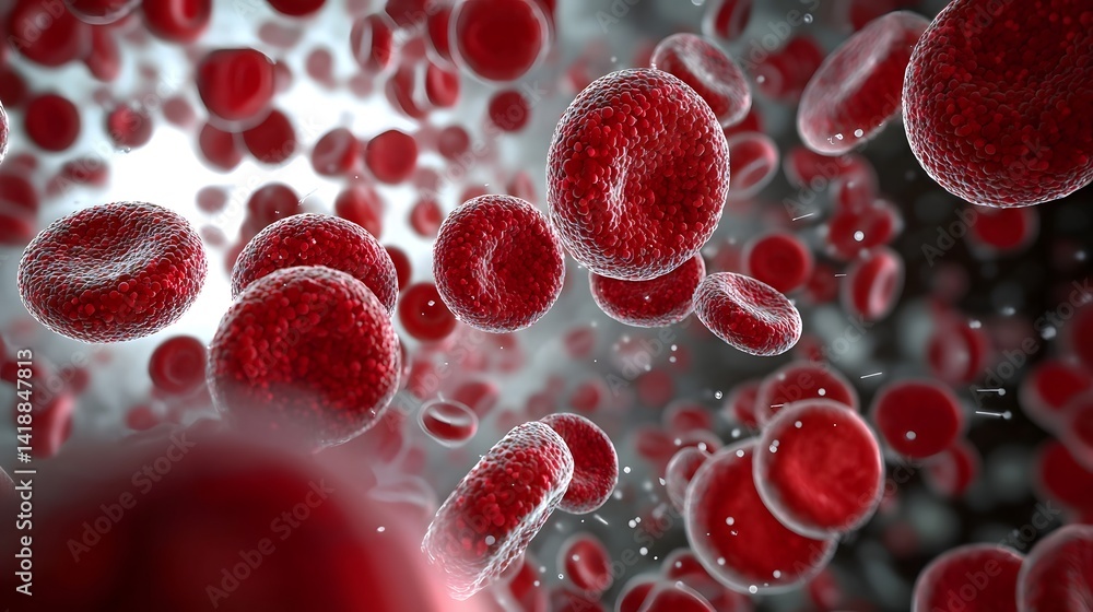 Poster detailed electron microscopic view of red blood cells high magnification examination of cellular str