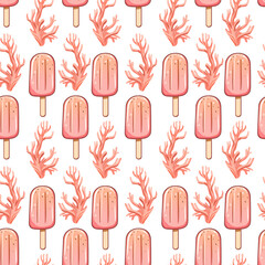 WebSeamless Pattern with Popsicles and Coral Branches