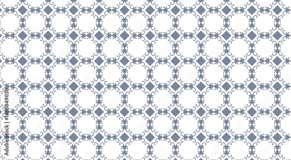 Poster seamless pattern with slate gray ornate figures on white background forming an elegant and sophistic
