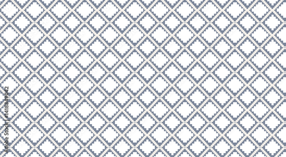 Poster geometric pixel pattern creating diagonal lines and rhombuses with minimal color palette, suitable f
