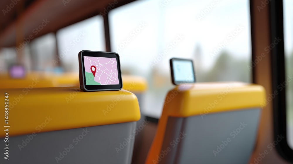 Poster 3d rendering of gps systems installed inside a school bus, school bus gps tracking