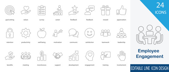 Employee Engagement thin line Team Motivation and Workplace Productivity Concept