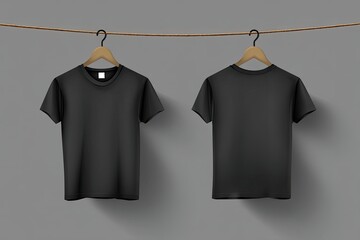 Blank black t-shirts hanging on clothesline