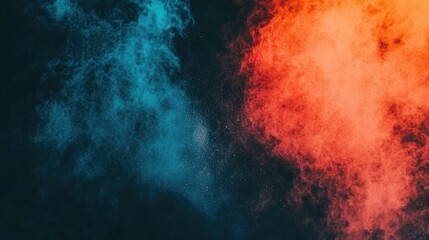 Fototapeta premium A vibrant display of contrasting teal and orange colored powder explosion.