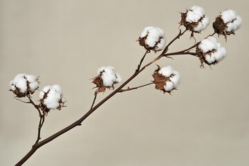 Elegant Cotton Branch Studio Photography Soft White Bolls