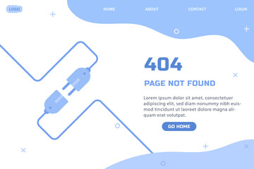 404 error page flat illustration with cable and socket disconnected warning lost internet connection concept modern web page not found template user interface design minimal style banner vector