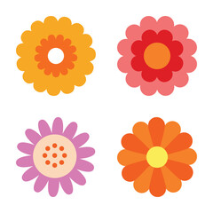 Colorful stylized orange pink red purple flower illustrations clipart set