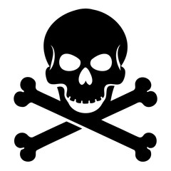 Skull and crossbones black silhouette vector illustration isolated on transparent background